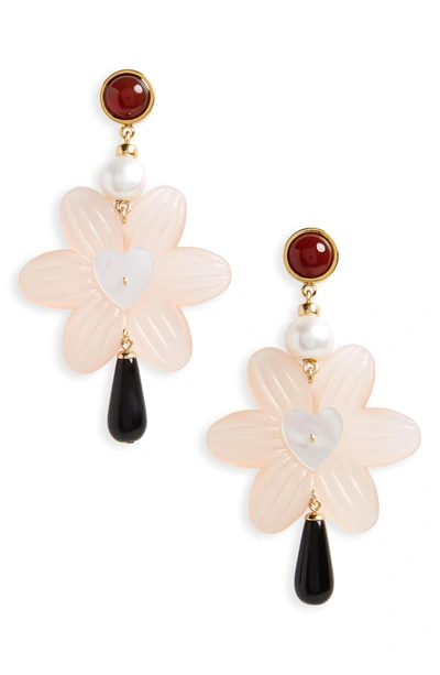 Shop Lizzie Fortunato Sal Heart Drop Earrings With Freshwater Pearl In Gold Multi