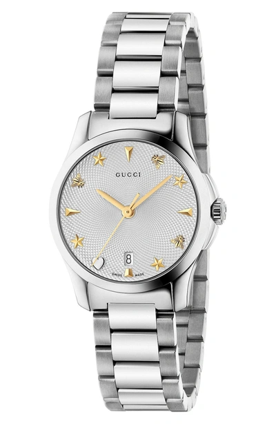 Shop Gucci G-timeless Bracelet Watch, 27mm In Silver