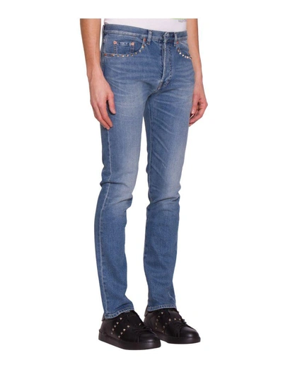 Shop Valentino Rockstud Untitled Denim Cotton Jeans In Blu