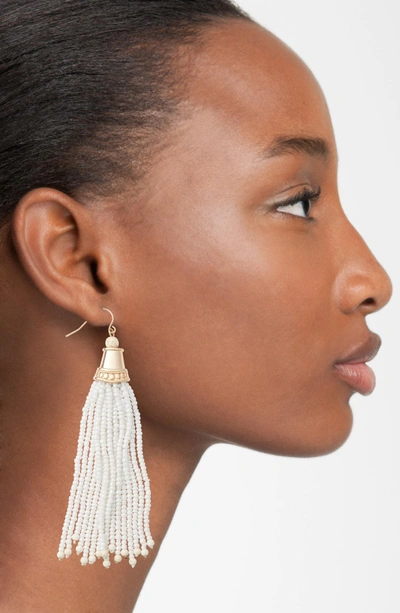 Shop Adia Kibur Beaded Tassel Earrings In White
