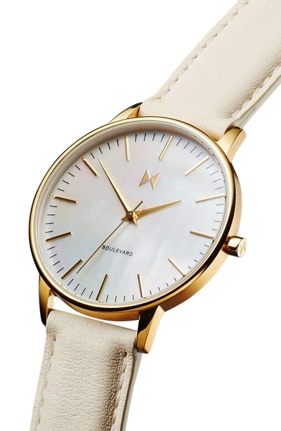 Shop Mvmt Boulevard Leather Strap Watch, 38mm In Cream/ Mother Of Pearl/ Gold