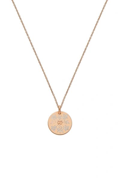 Shop Gucci Icon Blooms Pendant Necklace In Rose Gold