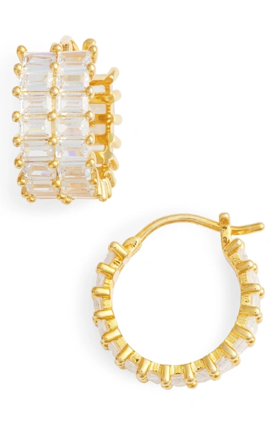 Shop Nina Small Baguette Hoop Earrings In Gold/ White Cz