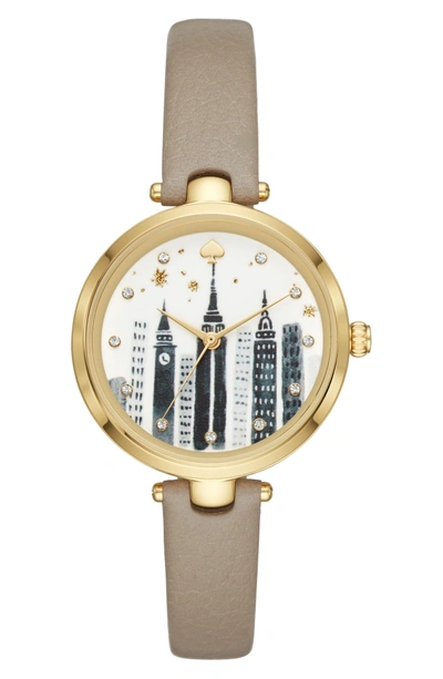 Shop Kate Spade Holland Skyline Leather Strap Watch, 34mm In Grey/ Black/ Gold