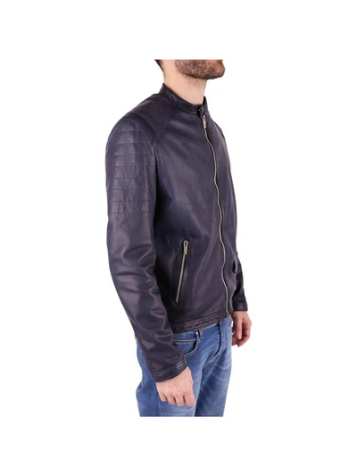 Shop Delan Leather Jacket In Blue Night