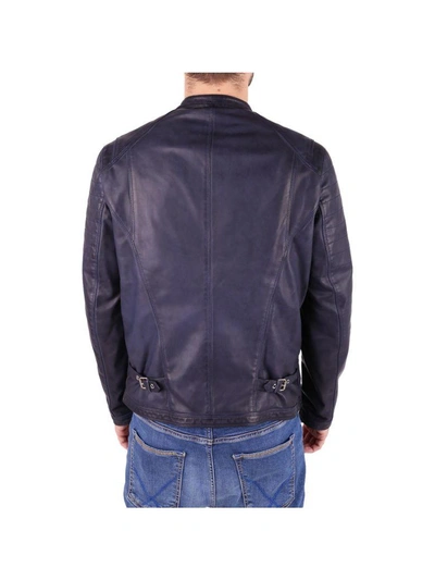 Shop Delan Leather Jacket In Blue Night