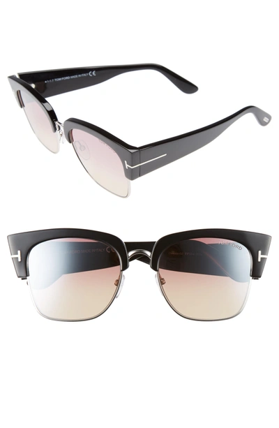 Shop Tom Ford Dakota 55mm Gradient Square Sunglasses - Shiny Black/ Bordeaux Mirror