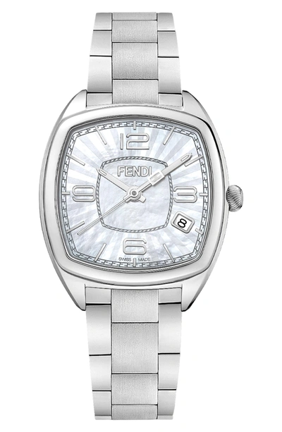 Shop Fendi Momento Square Bracelet Watch, 32mm In Silver/ Mop/ Silver