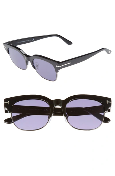 Shop Tom Ford Harry 53mm Half-rim Sunglasses - Black/ Dark Ruthenium/ Blue