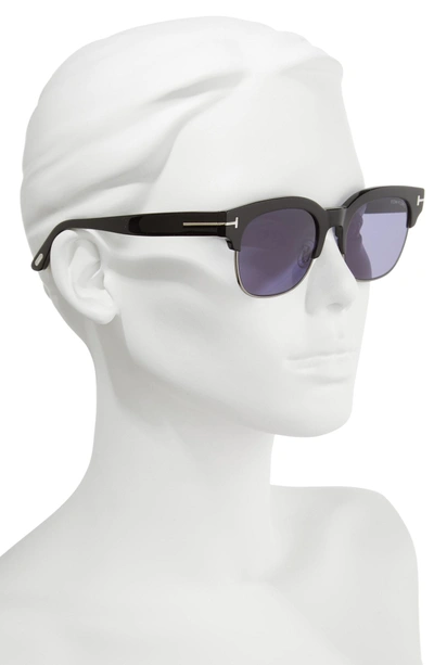 Shop Tom Ford Harry 53mm Half-rim Sunglasses - Black/ Dark Ruthenium/ Blue