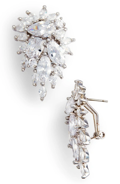 Shop Nina Cluster Omega Clip Earrings In Silver/ White Cz