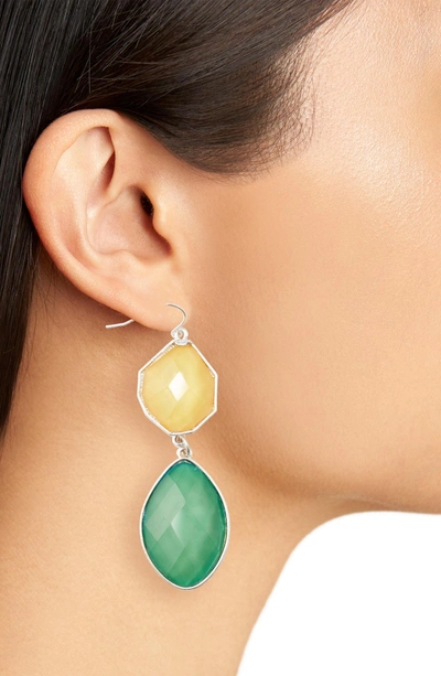 Shop Adia Kibur Stone Drop Earrings In Light Green/ Yellow