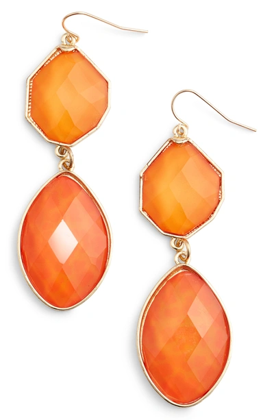 Shop Adia Kibur Stone Drop Earrings In Orange/ Peach