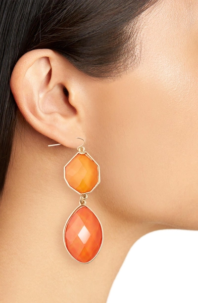 Shop Adia Kibur Stone Drop Earrings In Orange/ Peach