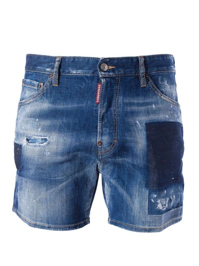 Shop Dsquared2 Distressed Patch Denim Shorts