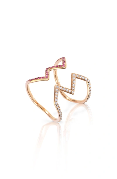 Shop Sabine Getty Baby Memphis Open Ziggy Diamond & Pink Sapphire Ring In Rose Gold/ Pink Sapphire