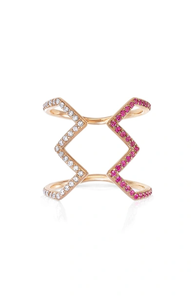 Shop Sabine Getty Baby Memphis Open Ziggy Diamond & Pink Sapphire Ring In Rose Gold/ Pink Sapphire