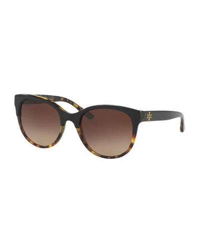Shop Tory Burch Square Two-tone Sunglasses In Black/tortoise