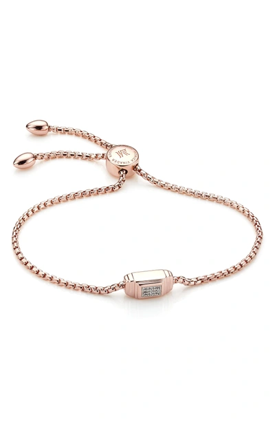 Shop Monica Vinader Baja Deco Friendship Bracelet In Rose Gold/ Diamond