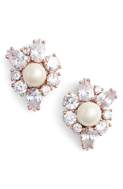 Shop Kate Spade Flying Colors Pearl Cluster Earrings In Rose Gold
