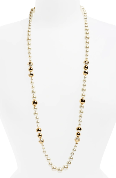 Shop Tory Burch Imitation Pearl Strand Necklace In Ivory / Tory Gold