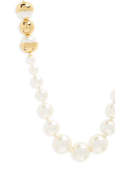 Shop Tory Burch Imitation Pearl Strand Necklace In Ivory / Tory Gold