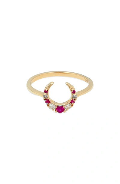 Shop Iconery X Stone Fox Crescent Diamond & Stone Ring In Yellow Gold/ Ruby