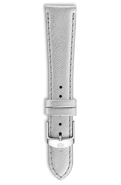 Shop Michele 18mm Metallic Leather Watch Strap In Metallic Chrome