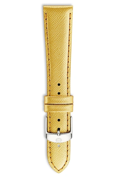 Shop Michele 18mm Metallic Leather Watch Strap In Gold