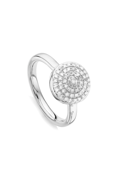 Shop Monica Vinader Fiji Large Diamond Button Stack Ring In Silver