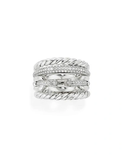Shop David Yurman Wellesley Sterling Silver Four-row Ring With Diamonds In White/silver