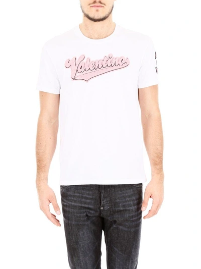 Shop Valentino Jersey T-shirt With Embroidered Logo In Biancobianco