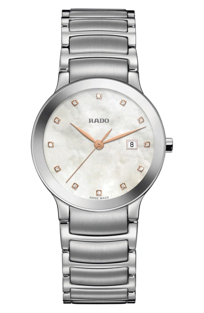 Shop Rado Centrix Diamonds Bracelet Watch, 28mm In Silver/ Mop/ Silver