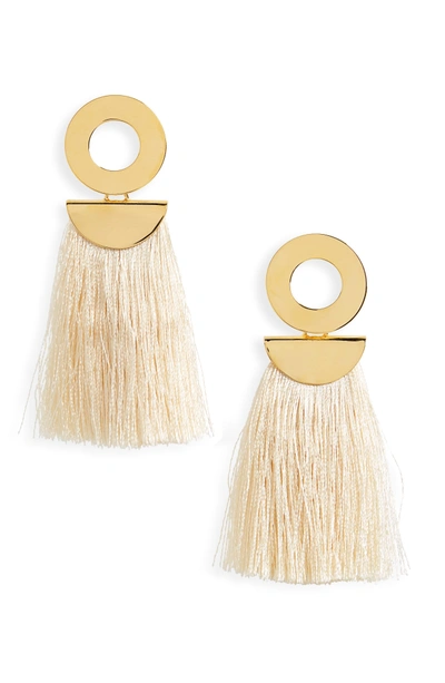 Shop Lizzie Fortunato Go-go Crater Tassel Drop Earrings In White/ Gold