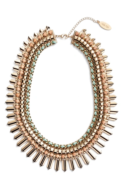 Shop Adia Kibur Crystal & Suede Statement Necklace In Mint Green