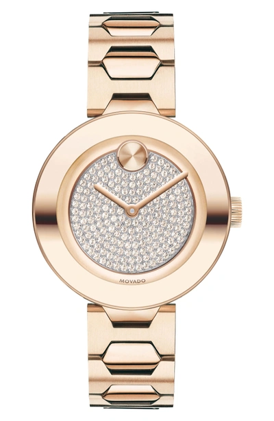 Shop Movado Bold Pave T-bar Bracelet Watch, 32mm In Rose Gold