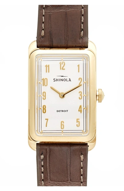 Shop Shinola The Muldowney Rectangular Leather Strap Watch, 24mm X 32mm In Grey/ White/ Gold