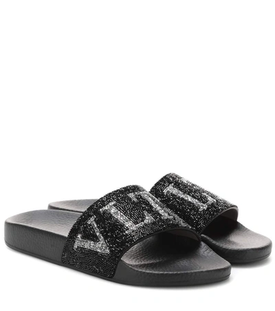 Shop Valentino Garavani Beaded Slides In Black