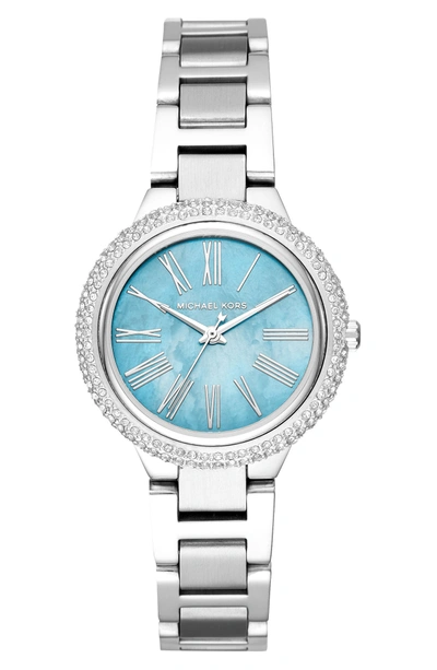 Shop Michael Kors Taryn Crystal Bracelet Watch, 33mm In Silver/ Turquoise/ Silver