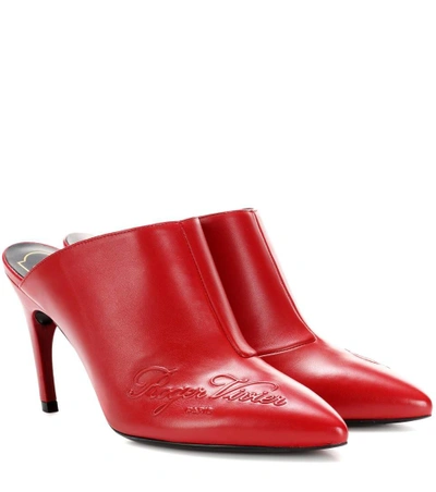 Shop Roger Vivier La'bel Choc Leather Mules In Red