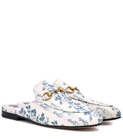 Shop Gucci Princetown Printed Leather Slippers In White