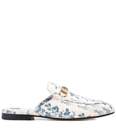 Shop Gucci Princetown Printed Leather Slippers In White