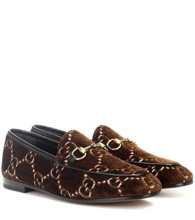 Shop Gucci Jordaan Velvet Loafers In Brown