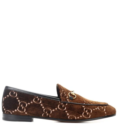 Shop Gucci Jordaan Velvet Loafers In Brown