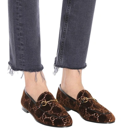 Shop Gucci Jordaan Velvet Loafers In Brown