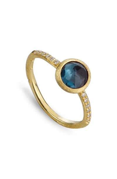 Shop Marco Bicego 'jaipur' Tourmaline & Pave Diamond Stackable Ring In Yellow Gold/ Blue Topaz