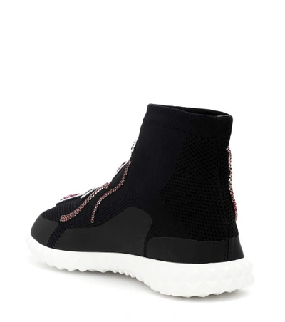 Shop Valentino Embellished Suede Sneakers In Black