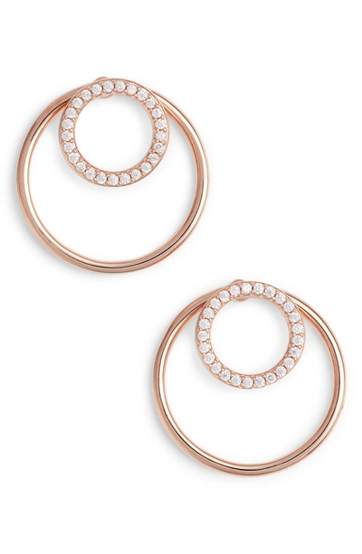 Shop Nadri Pave Double Circle Earrings In Rose Gold/ Clear