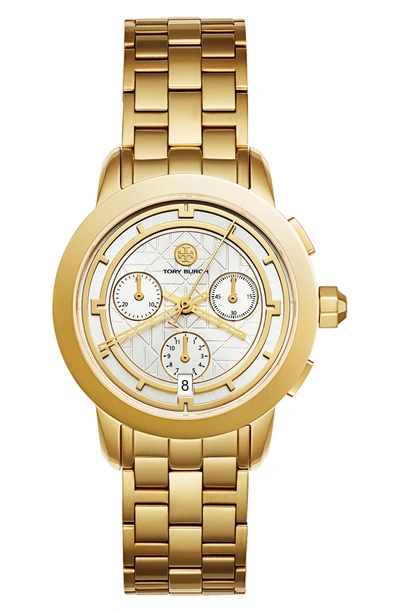Shop Tory Burch Classic Chronograph Bracelet Watch, 37.5mm In Gold/ Ivory/ Gold