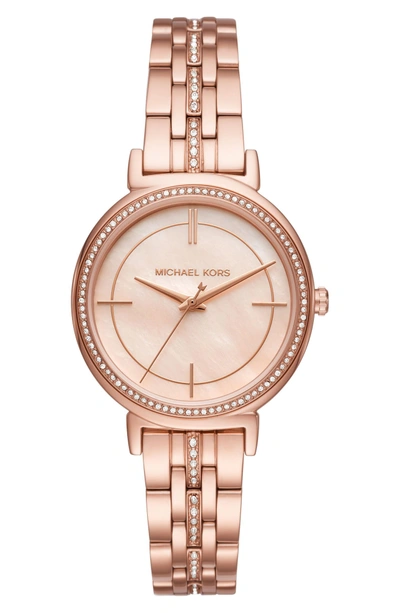Shop Michael Michael Kors Cinthia Bracelet Watch, 33mm In Rose Gold/ Silver